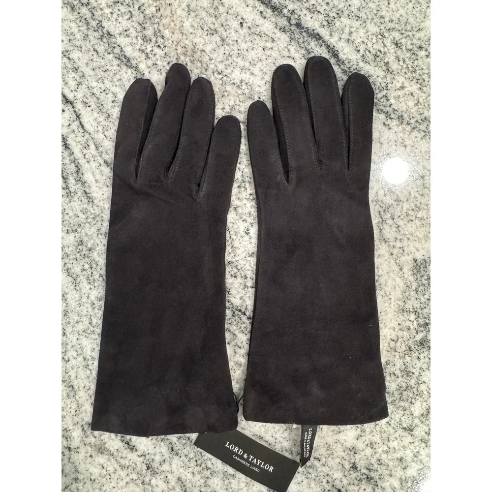 Lord‎ & Taylor Black Suede Leather Cashmere Lined Gloves Women's Size 7